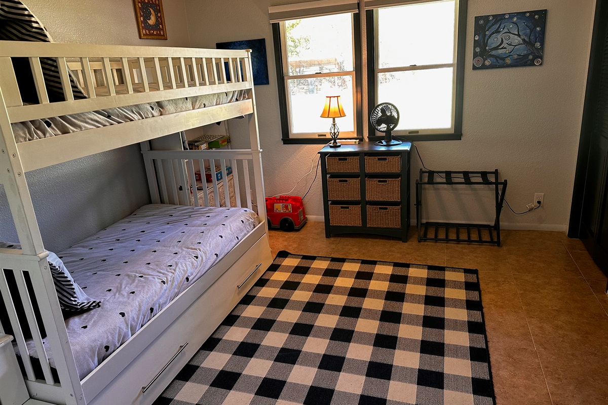 Bunk with trundle (sleeps 3) can sleep adults upper two levels