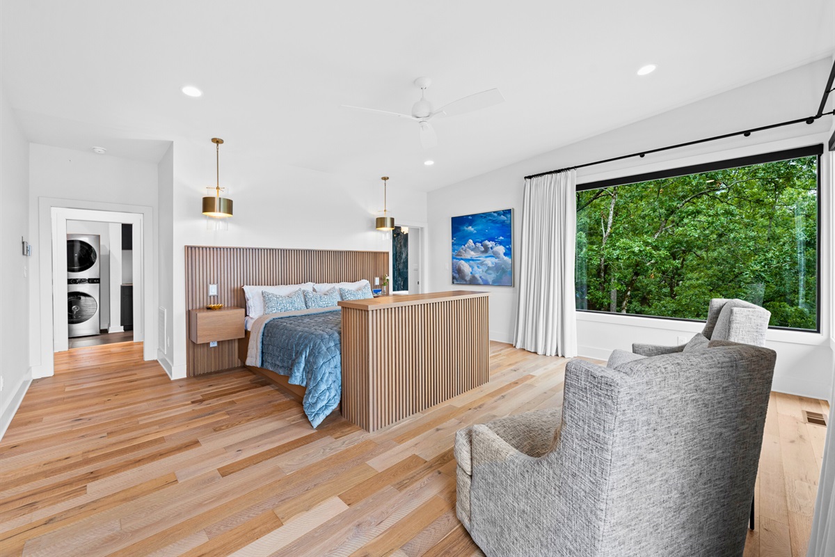 This king bedroom combines modern elegance with natural beauty, offering a peaceful and stylish retreat.