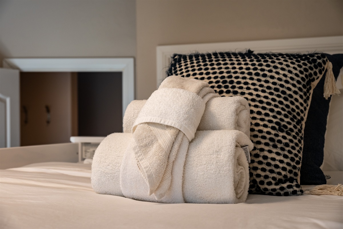 Plush bedding and cozy touches create a relaxing mountain getaway experience. We supply all the linens.