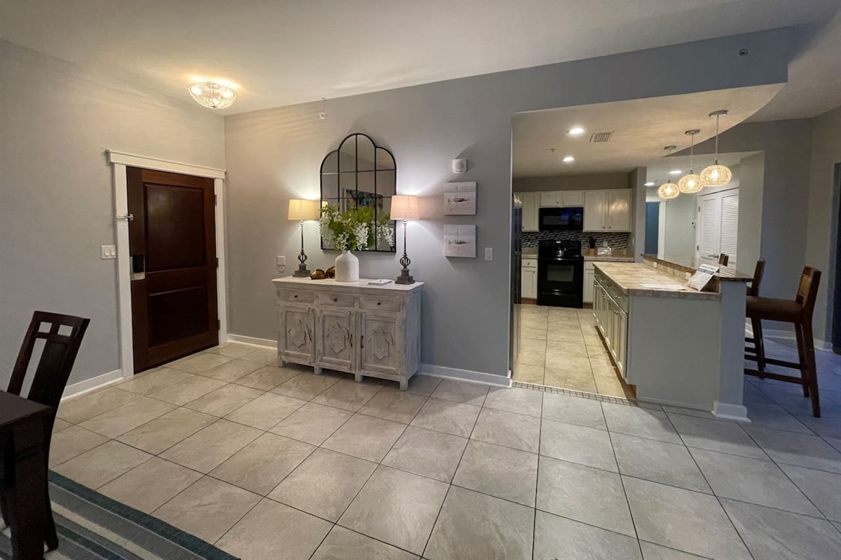 Foyer and kitchen