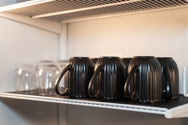 Mugs and glassware for coffee, tea, and cold drinks