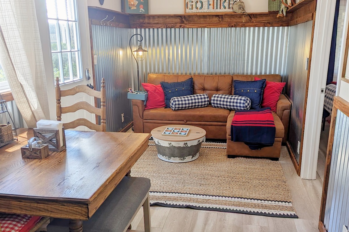 Our small but fully equipped Guilley cabin is the perfect spot for a small family, couple, or individual hoping to have everything you need in a cozy space with a fully fenced in yard.