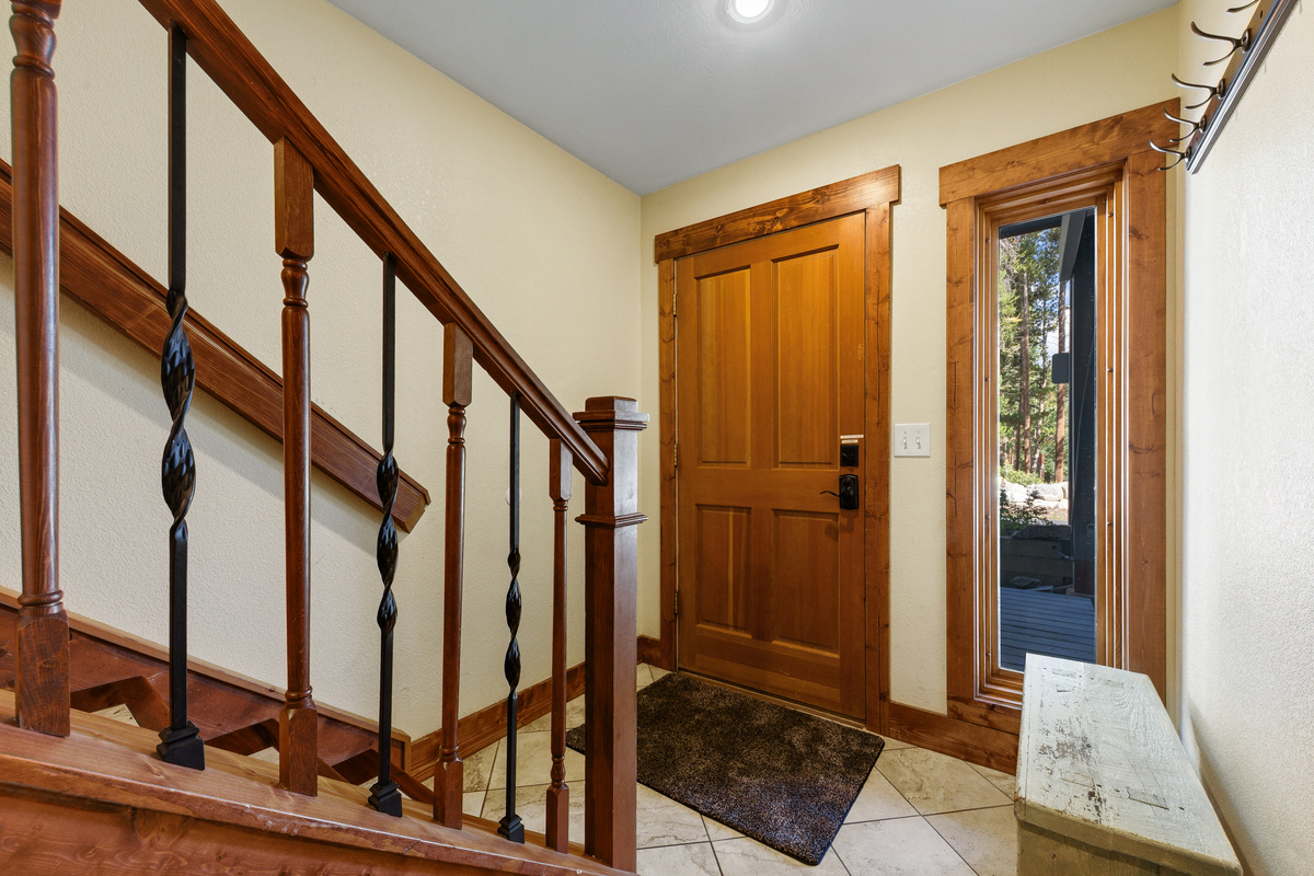 Front door entry on lower level of home. 