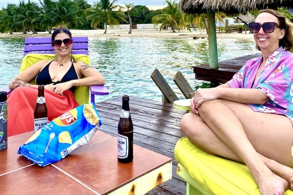 Sunny lounging area at the end of the pier