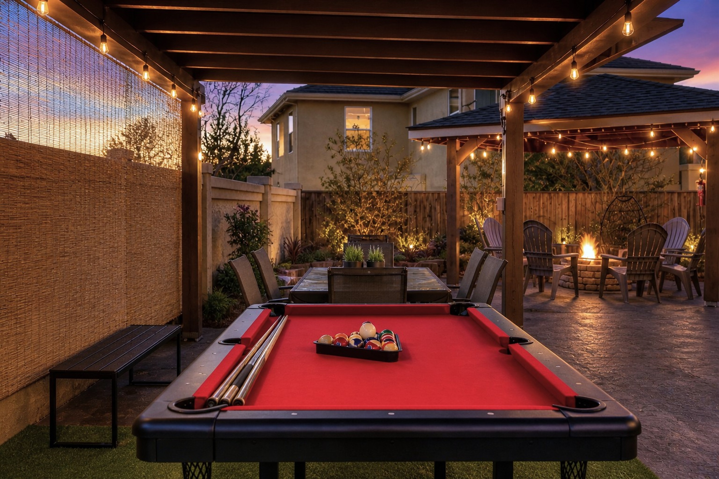 Close-up of pool table setup