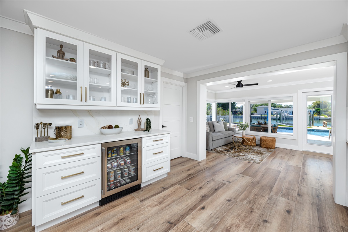Enjoy the bar area with a drink fridge