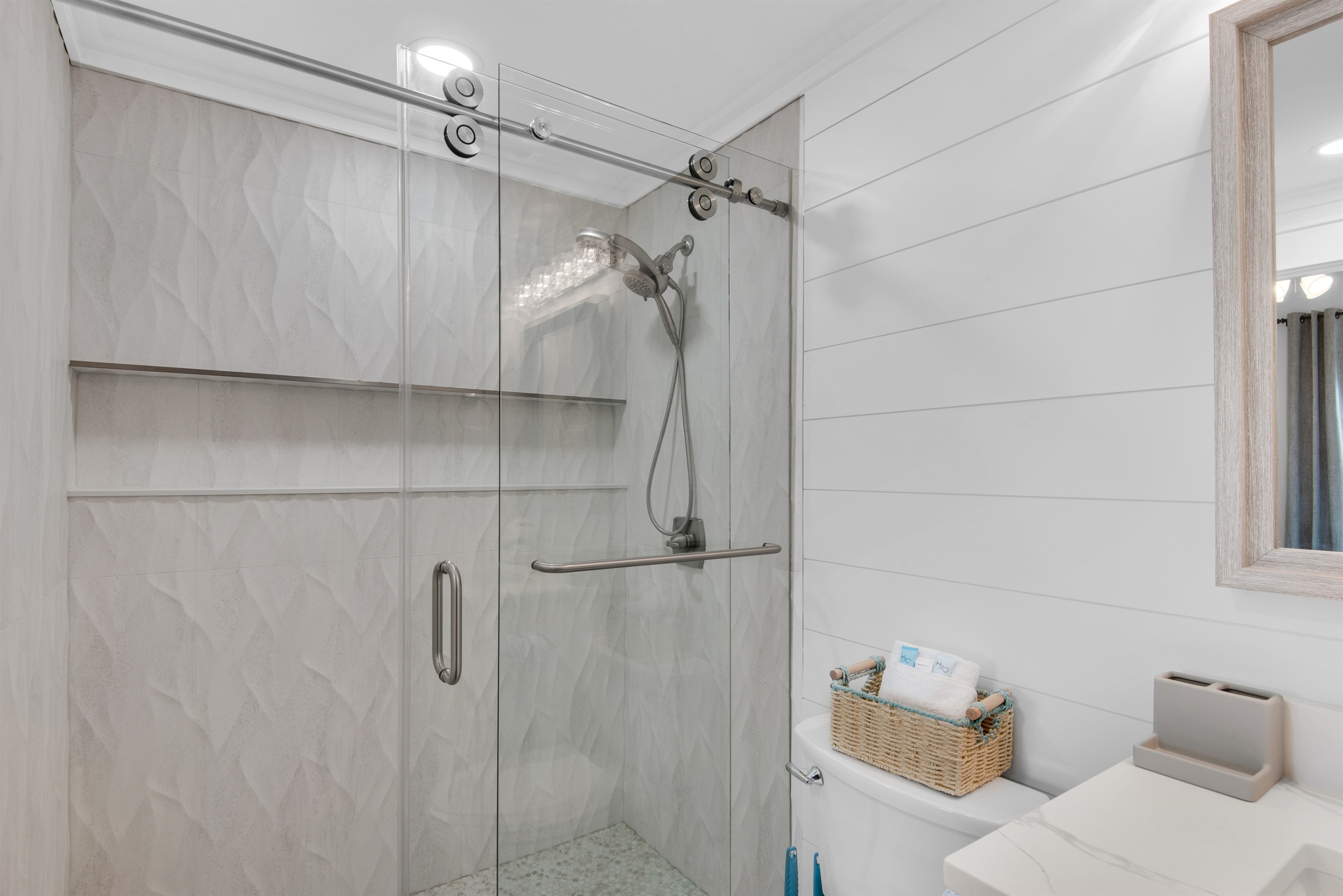 Walk-in shower in main bathroom