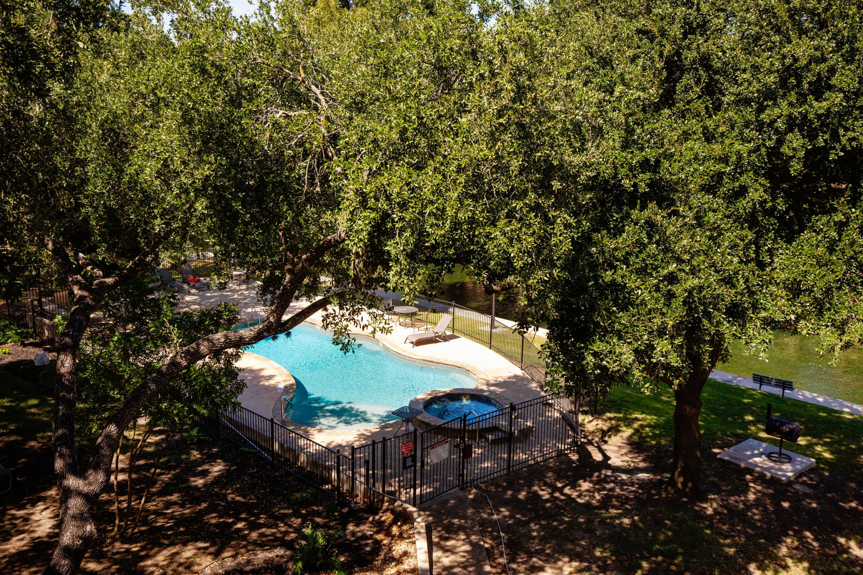 View of the pool from balcony.