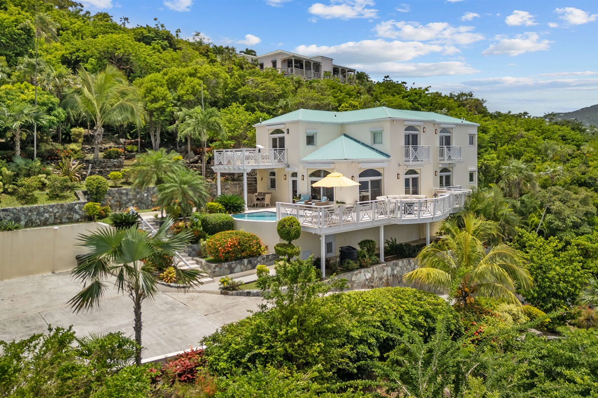 Tropical landscaping, lush plants, and walkways that make even coming home feel like a vacation.