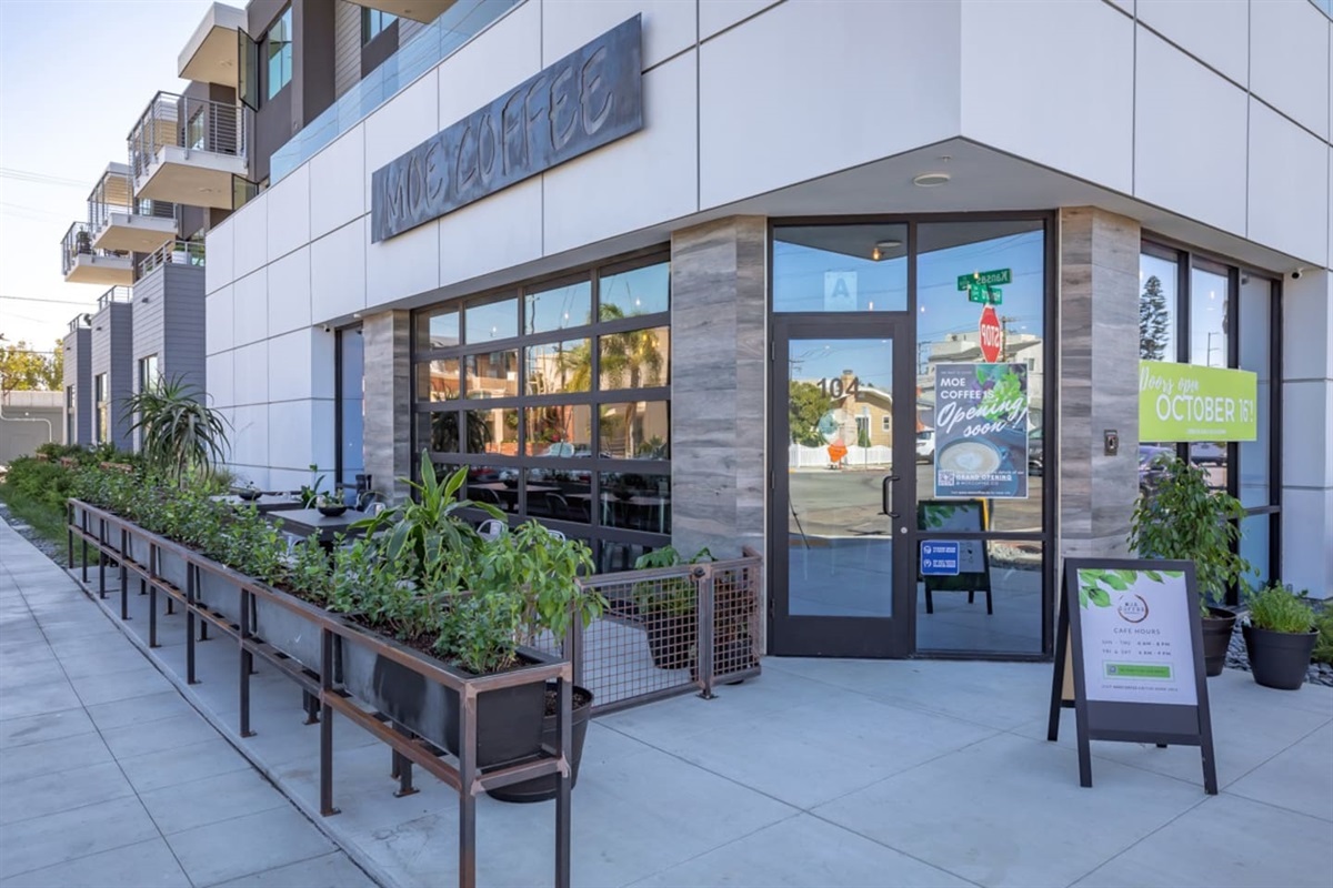 The best coffee in San Diego conveniently located on the corner of the building