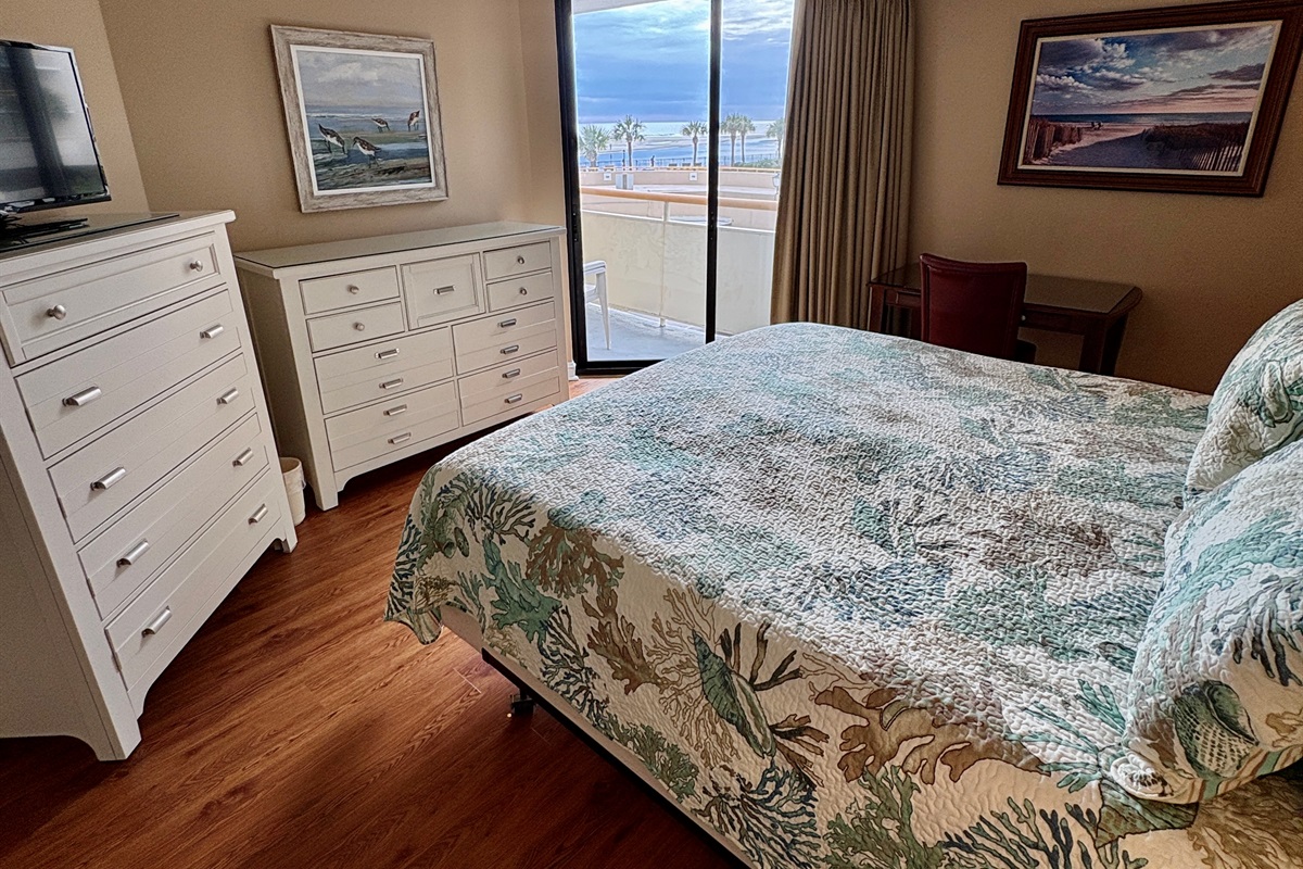 Primary Bedroom w/Small Private Balcony and View of the Ocean