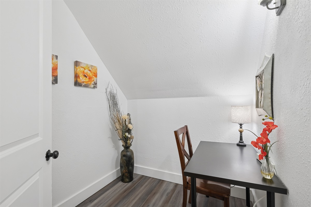 The small office is perfect for one person to work. 