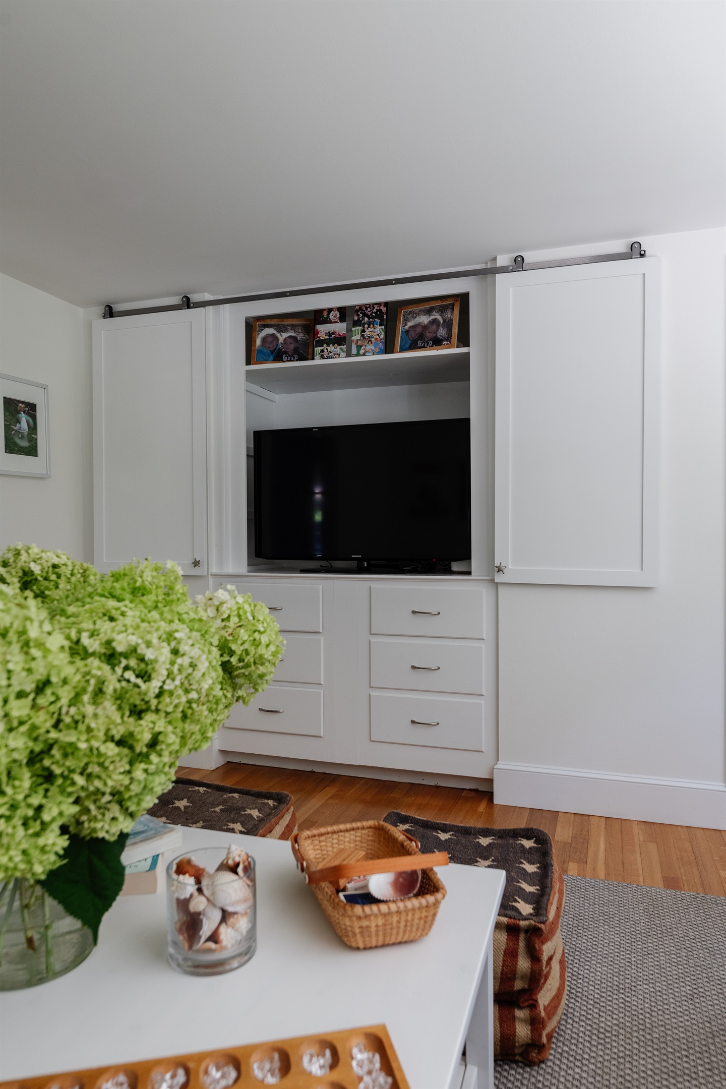 Comfortable seating and a TV for the perfect movie night.