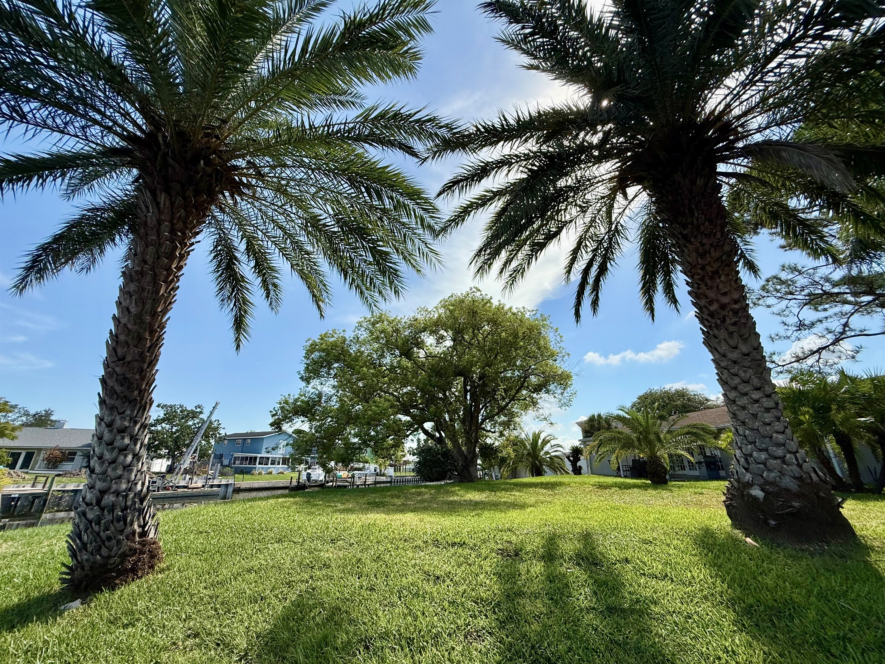 Enjoy the best of both worlds with this spacious, tree-lined backyard that opens right up to a peaceful saltwater canal.