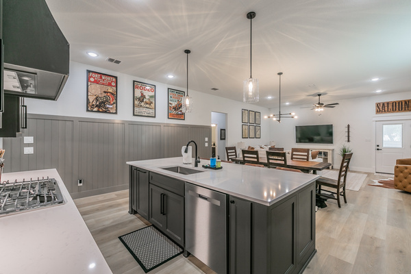 Updated, modern kitchen with large island