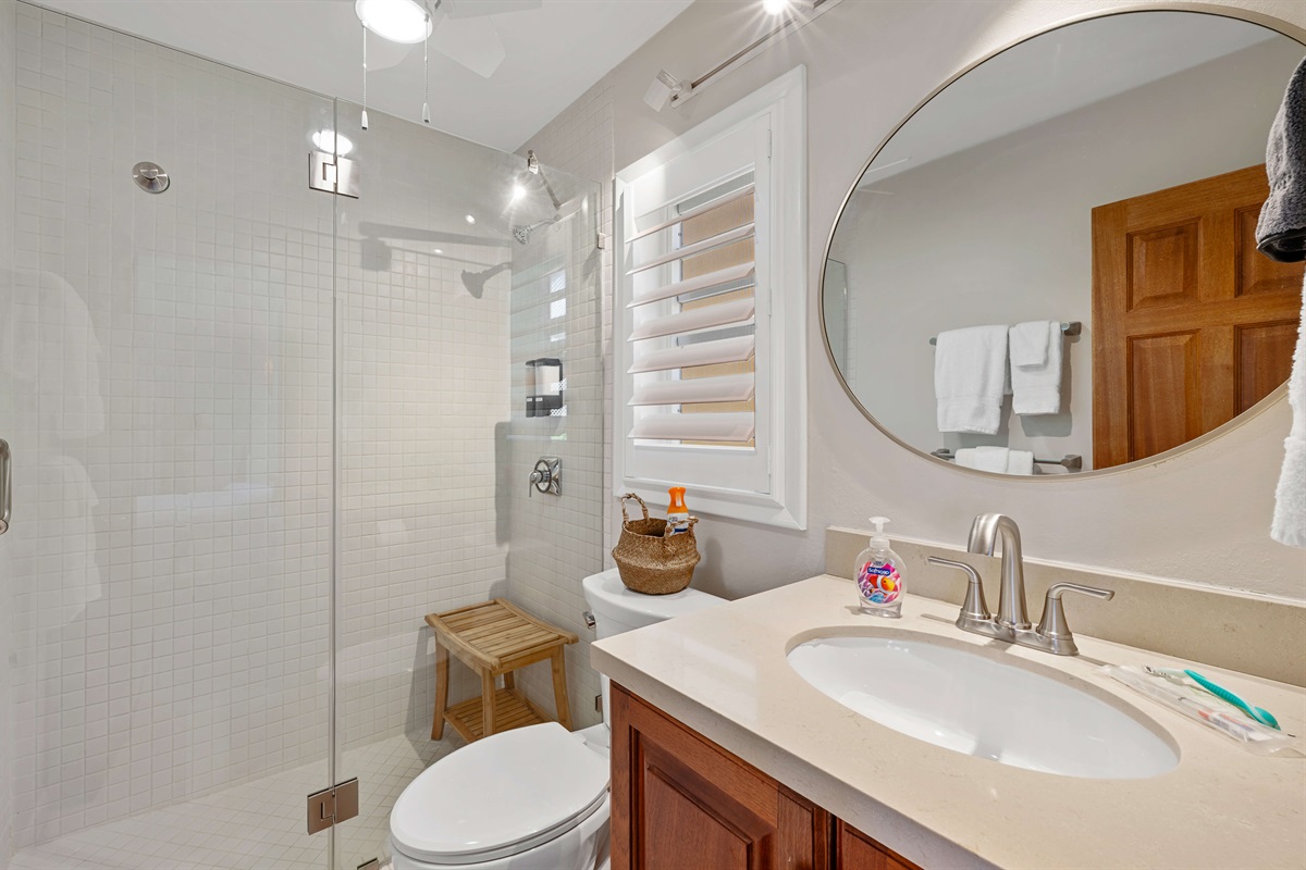 Full bathroom with a step in shower