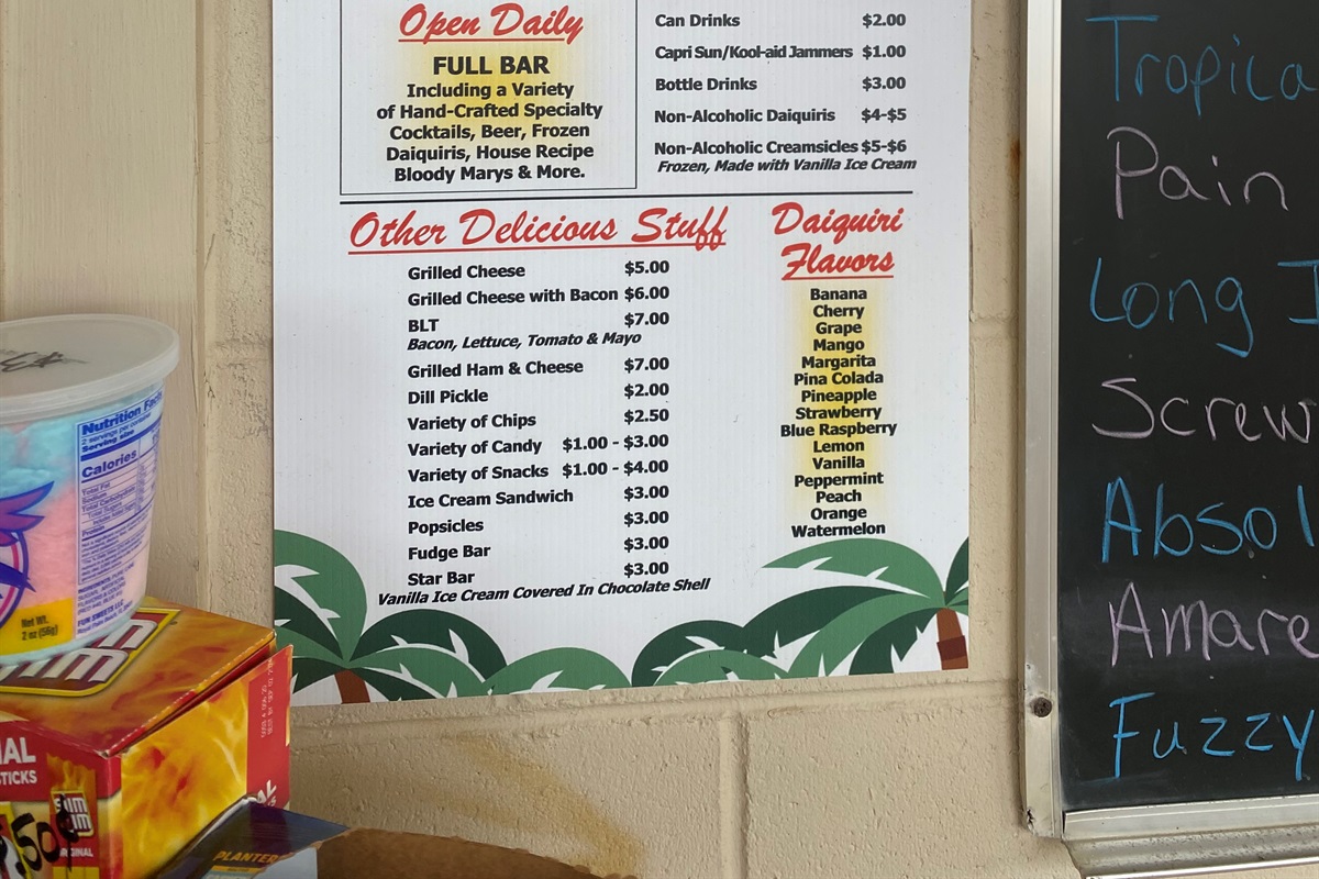 Sugar Shack Menu
