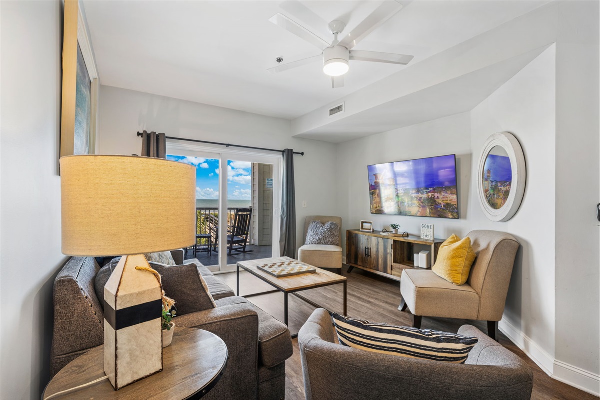 Living Room | Starfish | Oceanview 101 | 1116 Ocean Blvd, Isle of Palms, SC | IOP Escapes