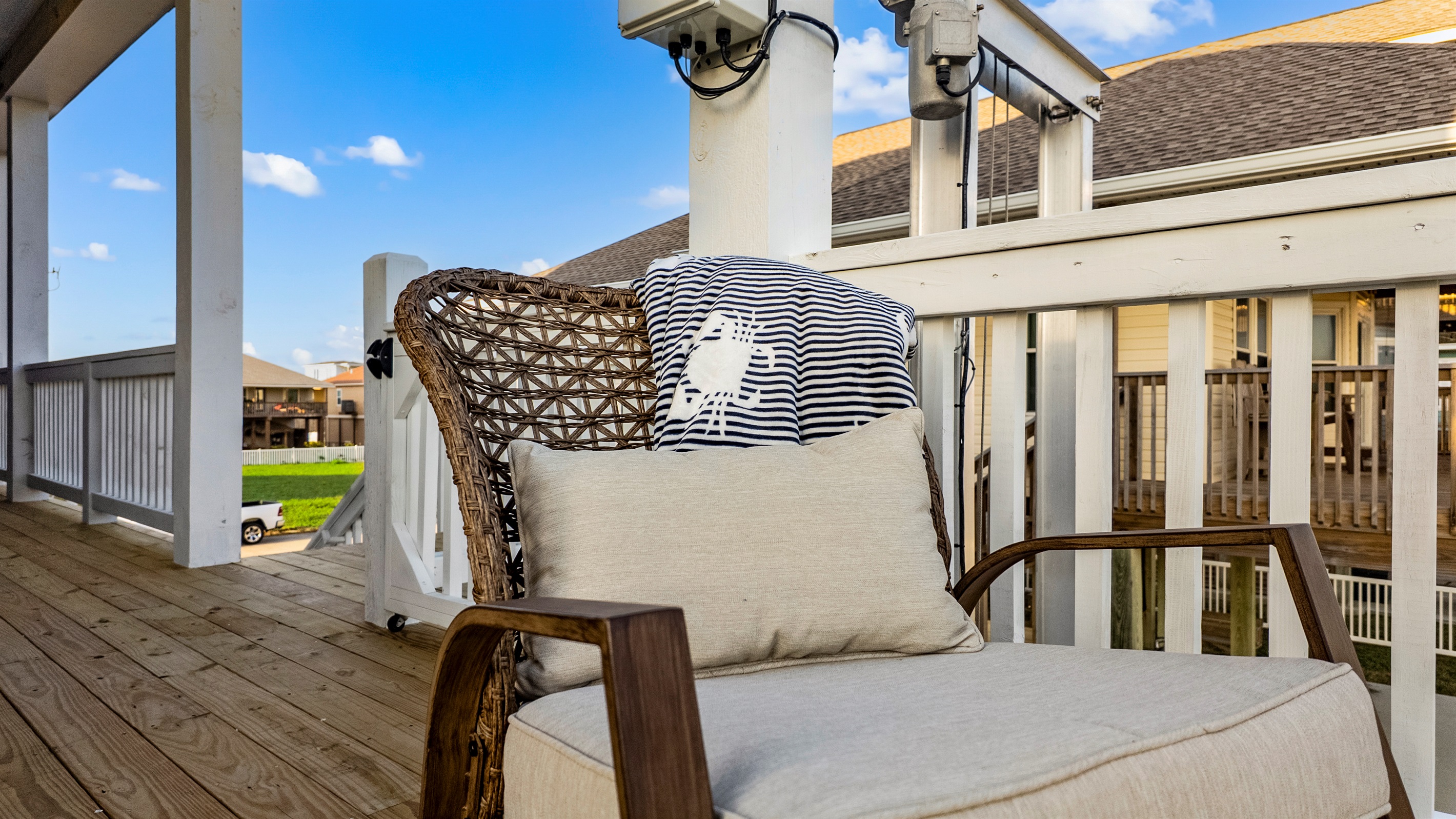Comfy rocking chair on our first floor balcony.
