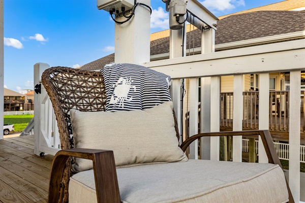 Comfy rocking chair on our first floor balcony.