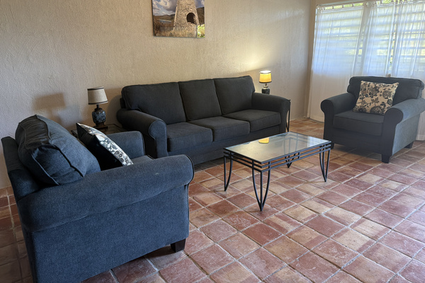 Relax in this open, airy living space equipped with flexible sleeping arrangements. Anchored by a comfortable pull-out sofa bed and two matching armchairs, it provides plenty of space to gather during the day and extra guest accommodations at night.