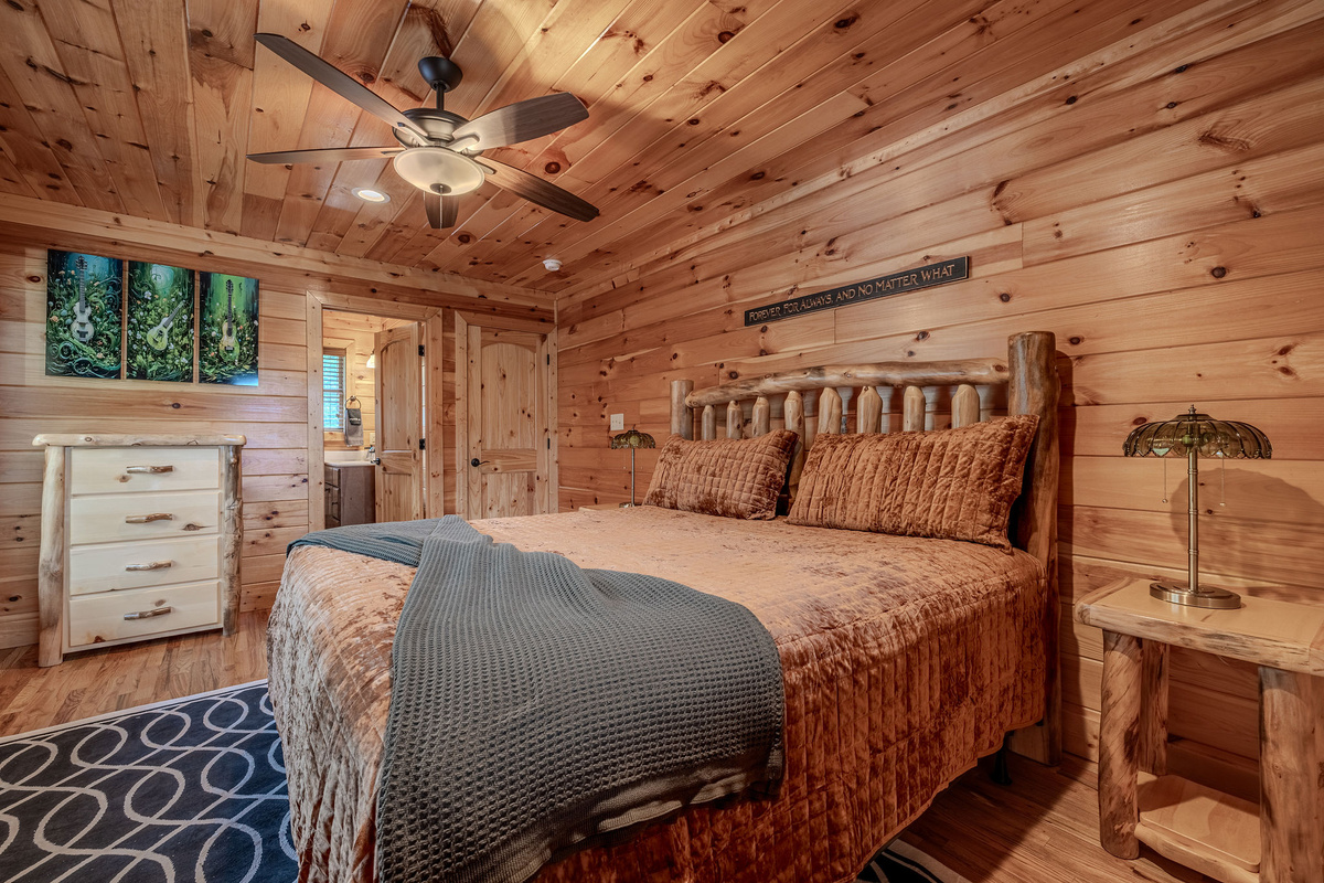 This private king suite offers comfort, storage, and a peaceful place to unwind after a full Smoky Mountain day.