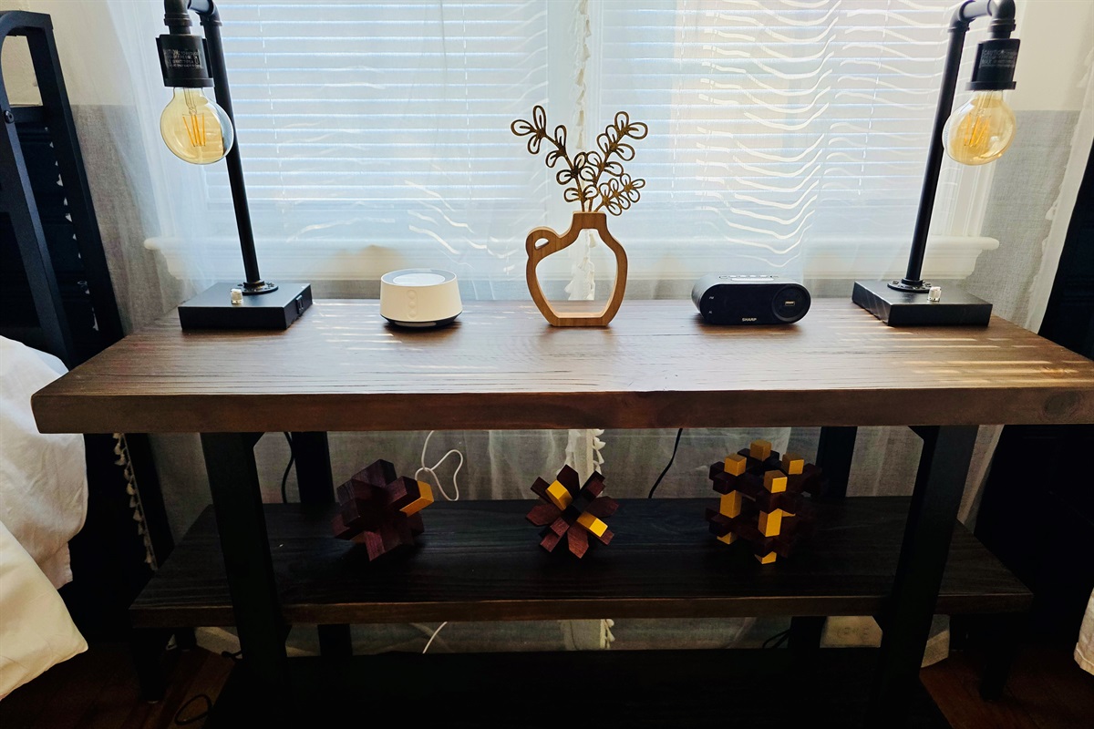 Sleep soundly, stay focused—our Twin XL setup includes a white noise machine, bedside chargers, and fidget games for quiet fun and restful nights