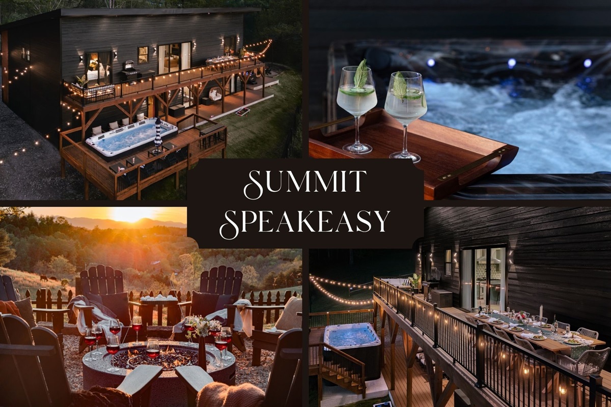 {Summit Speakeasy} From golden-hour dinners to late nights in the speakeasy game lounge, Summit House was designed for unforgettable group escapes up to 20 guests. Picture mountain views, wellness amenities, and moody after-dark vibes all in one stay.