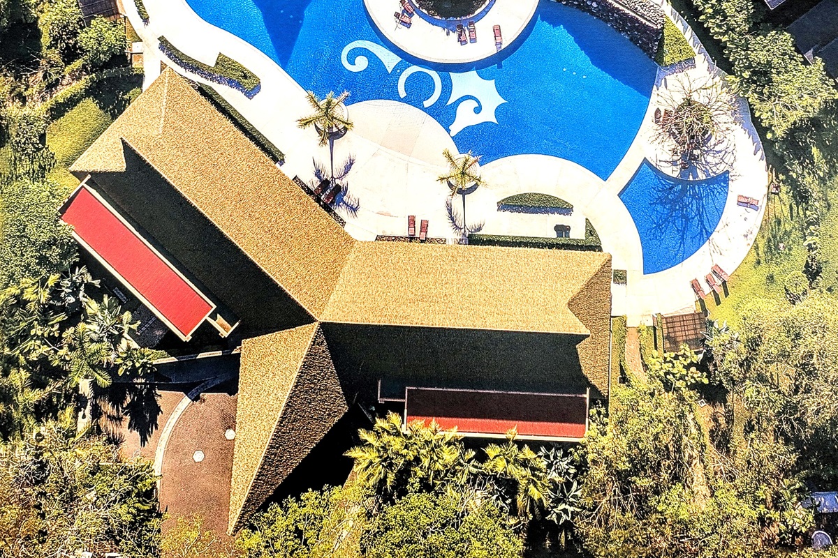 Aerial shot of the community pool area