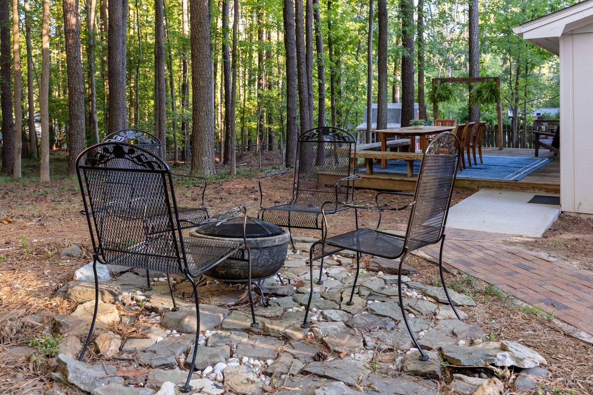 A fire pit is off the back deck.