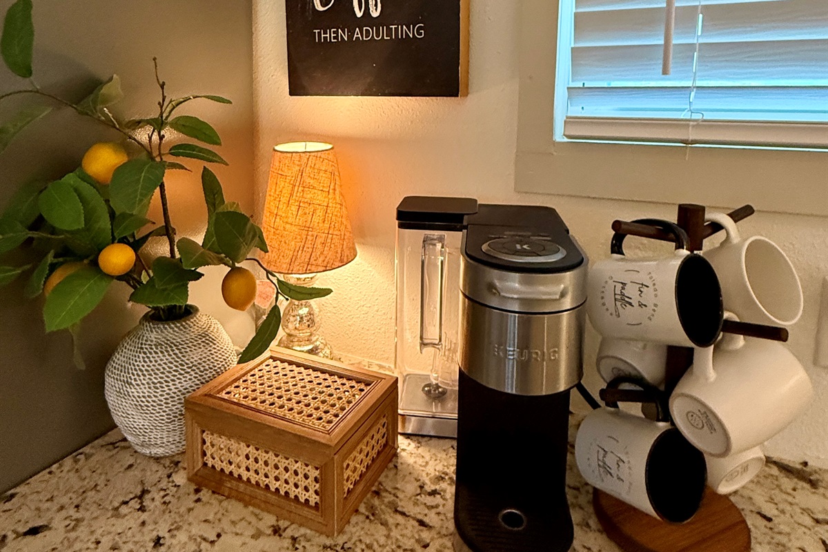 Fully stocked coffee bar!
