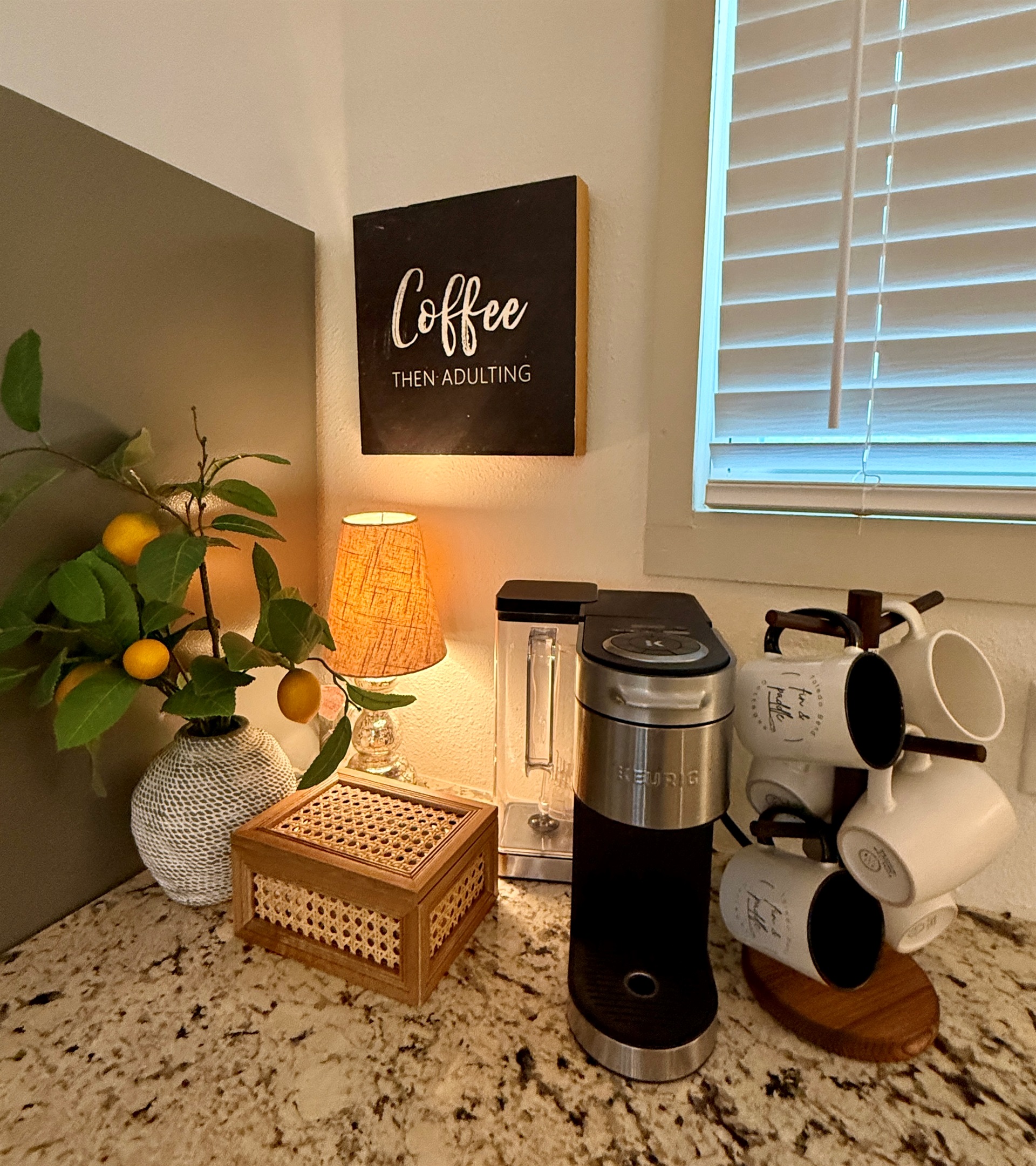 Fully stocked coffee bar!