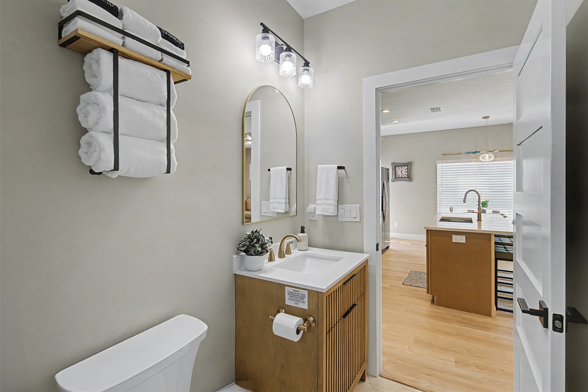 is located just off the kitchen