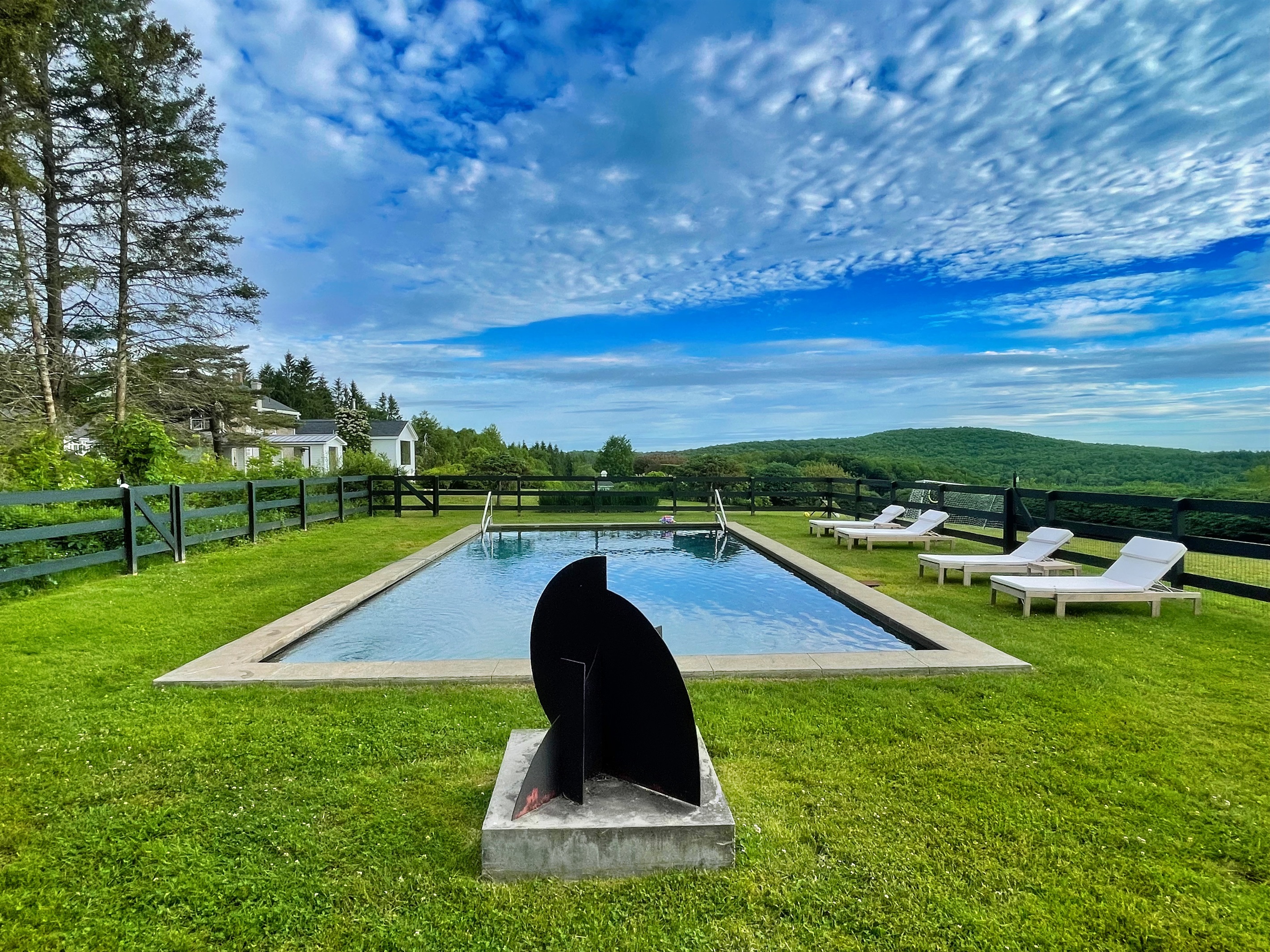 Hawk Field Pool House view from inside the pool house.