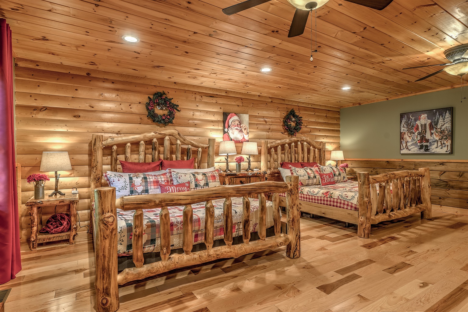 Santa Room, main level TWO adjustable king beds!