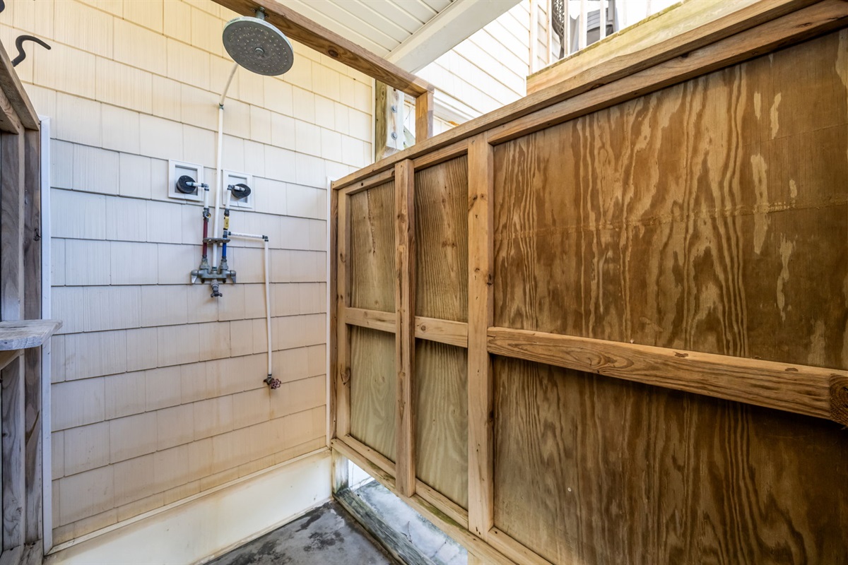 Outdoor shower to rinse off the sand