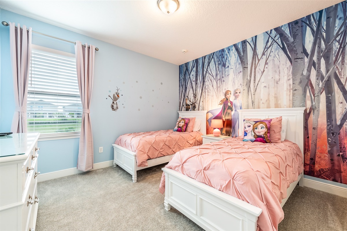 Step into a winter wonderland in the Frozen-themed bedroom, where magic and adventure come to life!