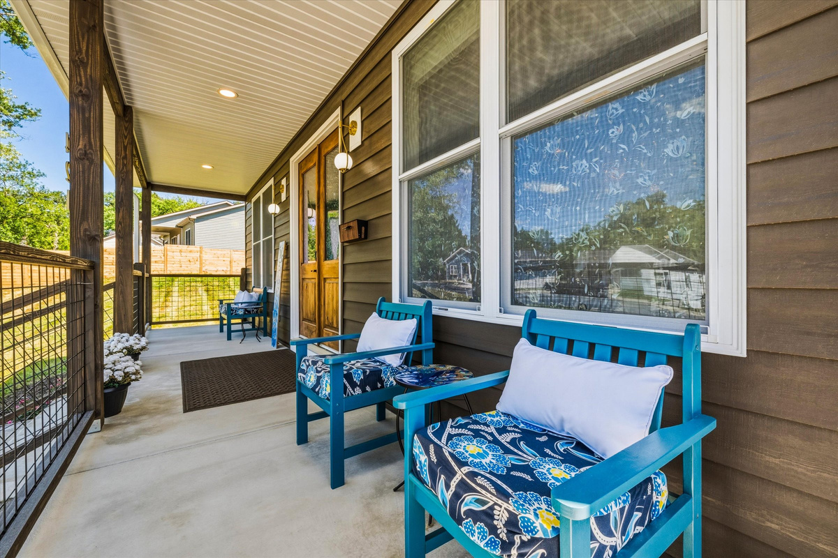 Enjoy outdoor dining, morning coffee, or an evening glass of wine on the spacious covered porch.