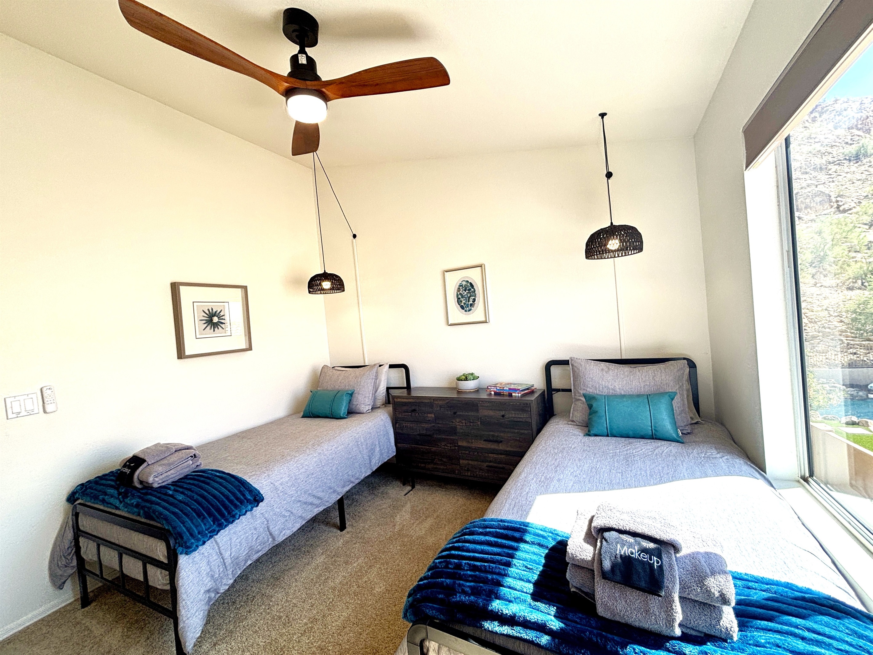 Two Twin xl bedroom upstairs with blackout blinds