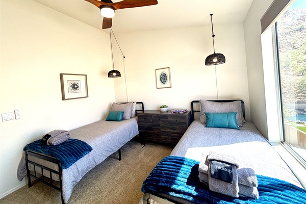 Two Twin xl bedroom upstairs with blackout blinds