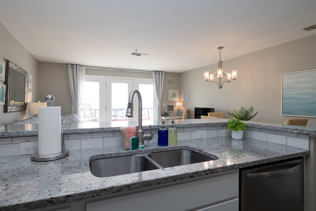 Granite countertops in kitchen