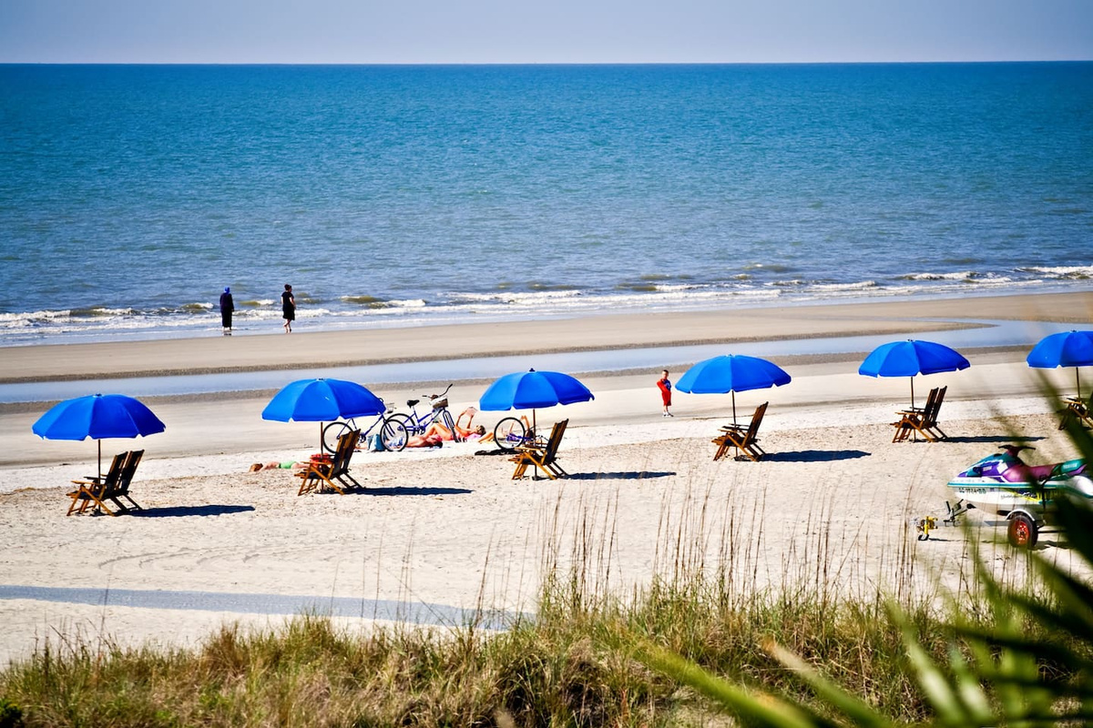 Beach umbrellas at Coligny Beach