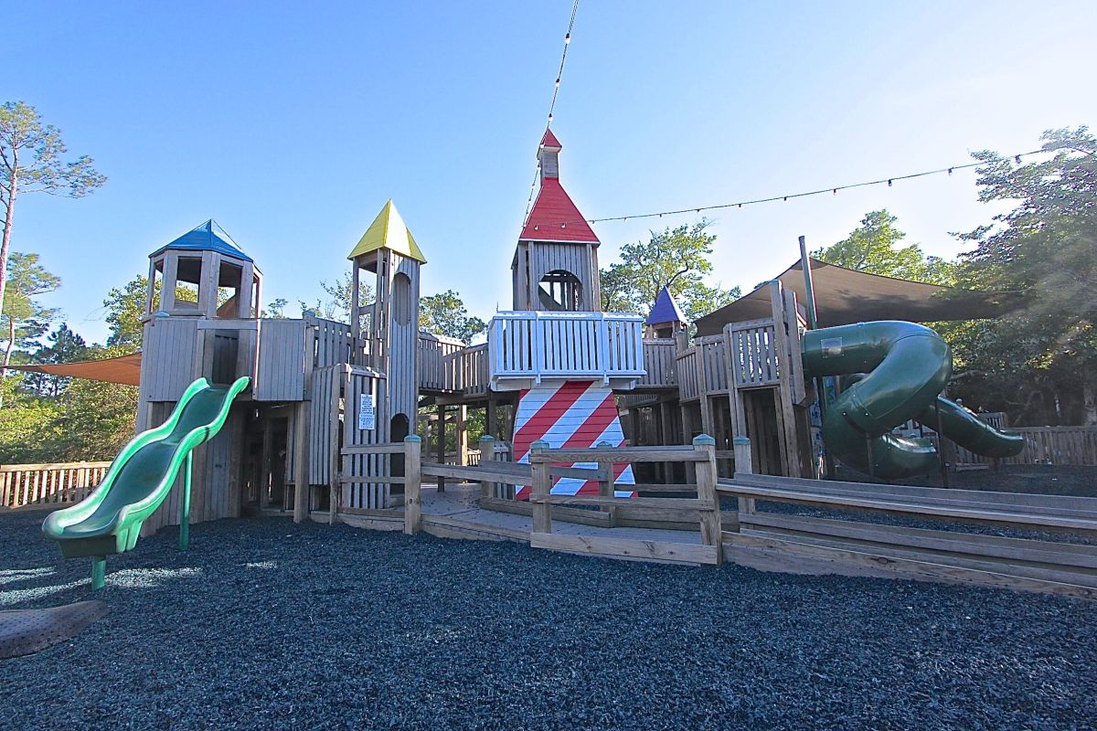Baytowne Wharf playground with slides and towers, a short walk from the front door
