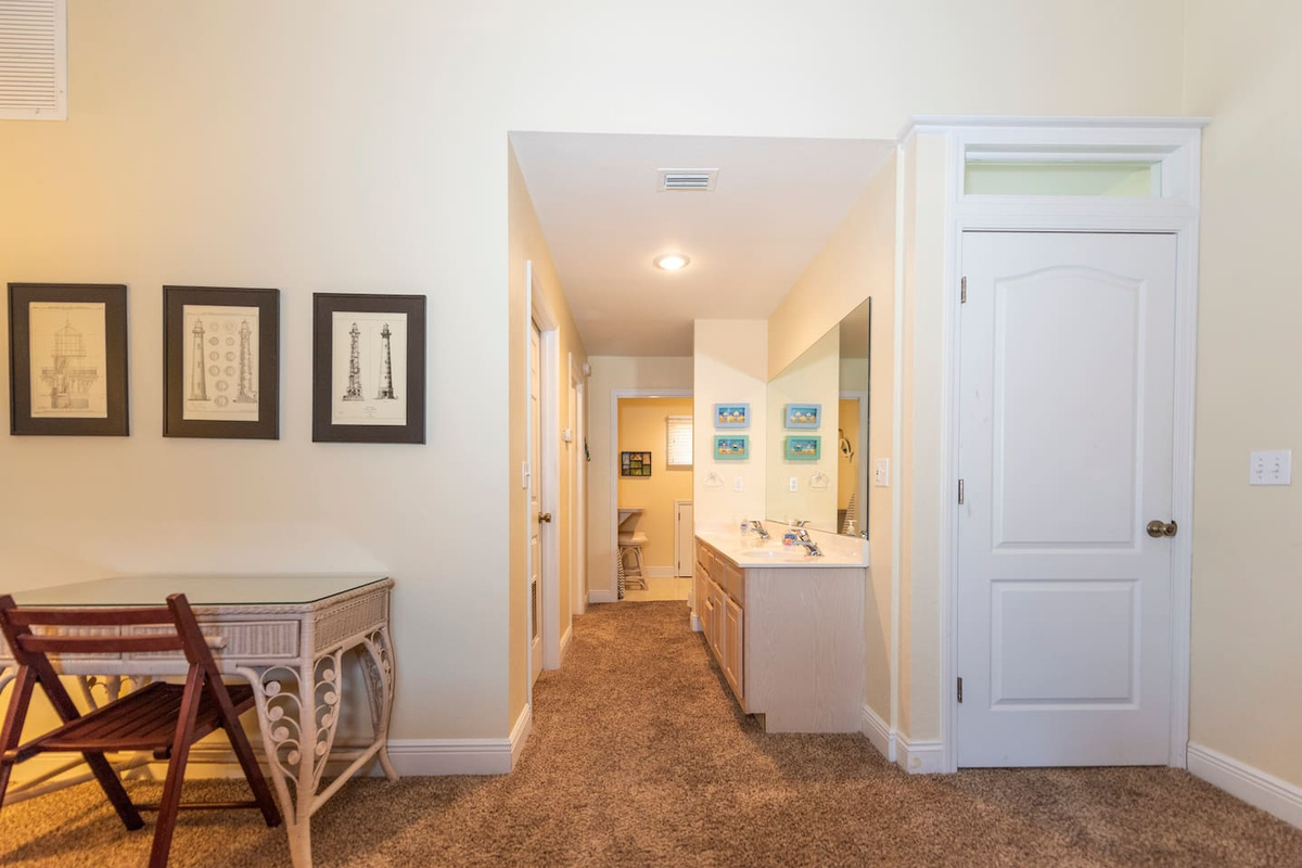 Get work done at the dedicated desk with a Gulf view when the laptop has to come &mdash; harder to complain about emails when you're looking at open water.