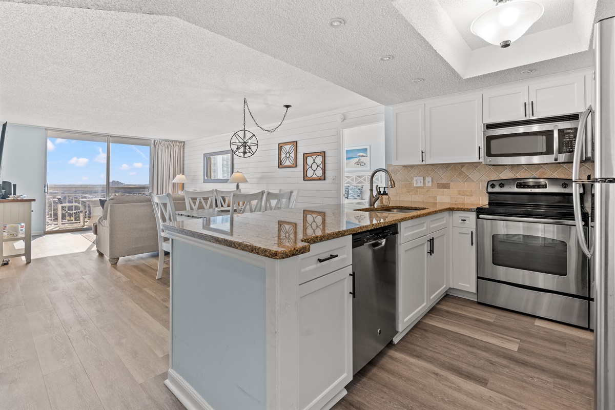 Open Concept condo with a well appointed kitchen 