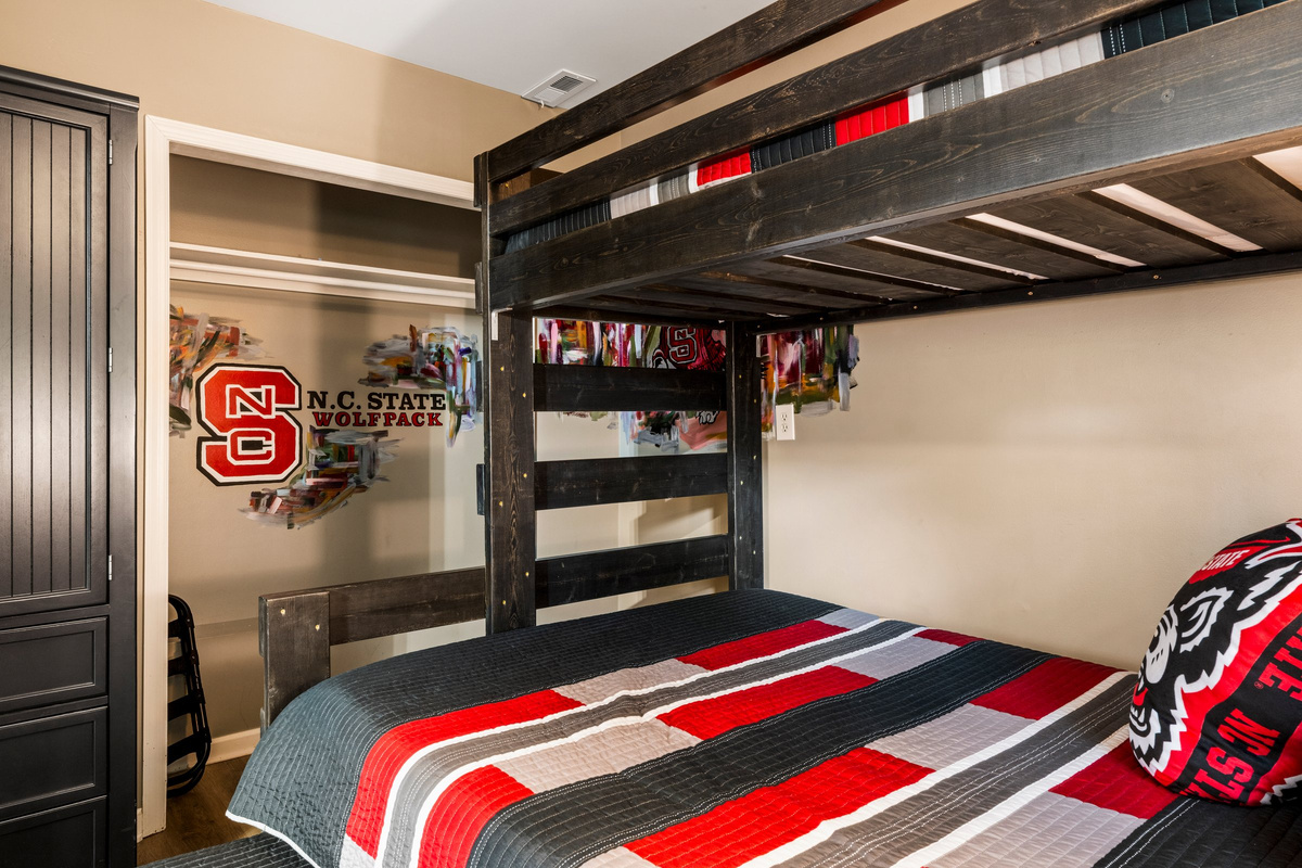 Twin XL, over Queen bunk with a Twin XL trundle gives you flexible sleeping arrangements.