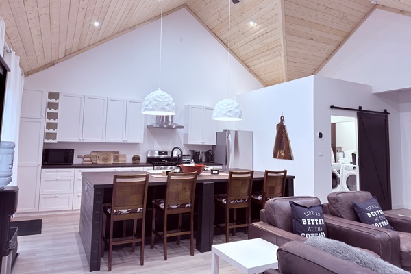 Open kitchen and living space designed for gathering together