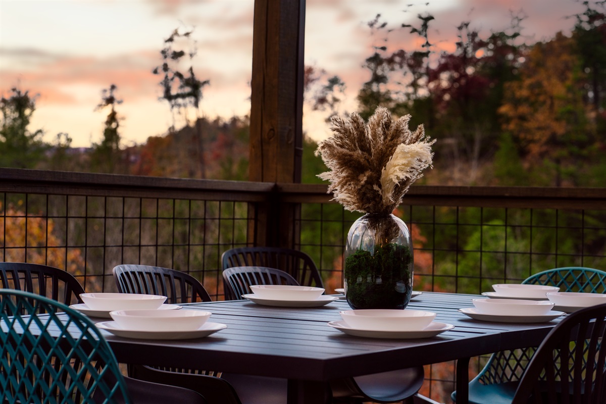 Dining table on deck with views