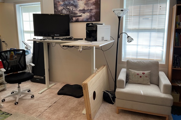 Standing desk w/extra monitory + printer