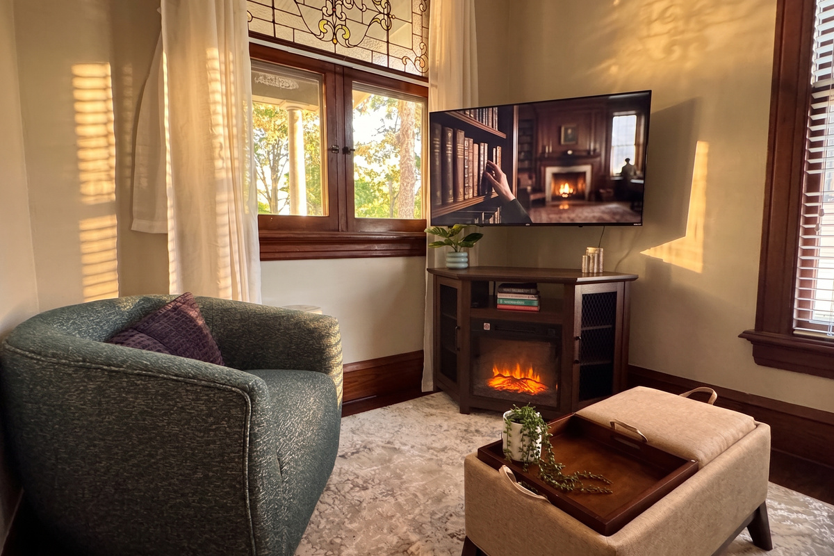 Kick your feet up on the ottoman or change it around for a coffee table.
